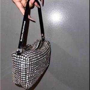 Alexander Wang Medium Heiress Rhinestone Mesh Pouch W/ Crossbody Chain.